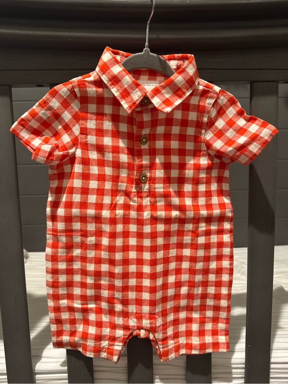Hanna Andersson Linen Cotton Orange Spice Gingham Romper 3-6 Months